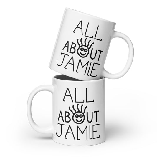 All About Jamie Logo - White glossy mug